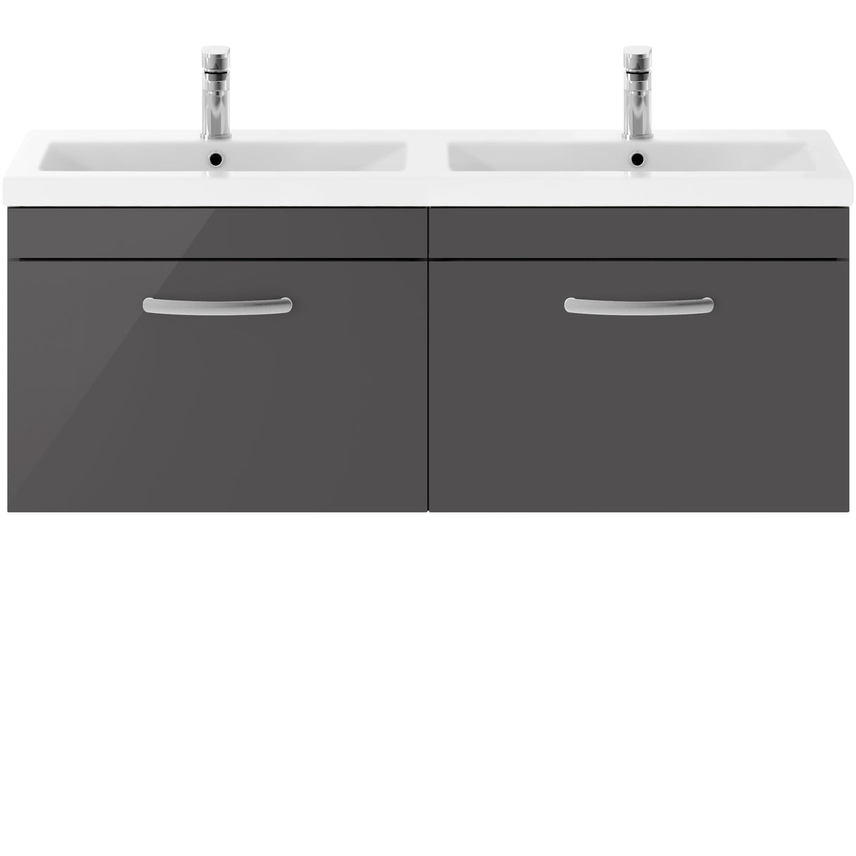 Nuie Athena 1200mm Wall Hung Double Basin Vanity Unit & Basin, 2 Drawers Gloss Grey ATH077F