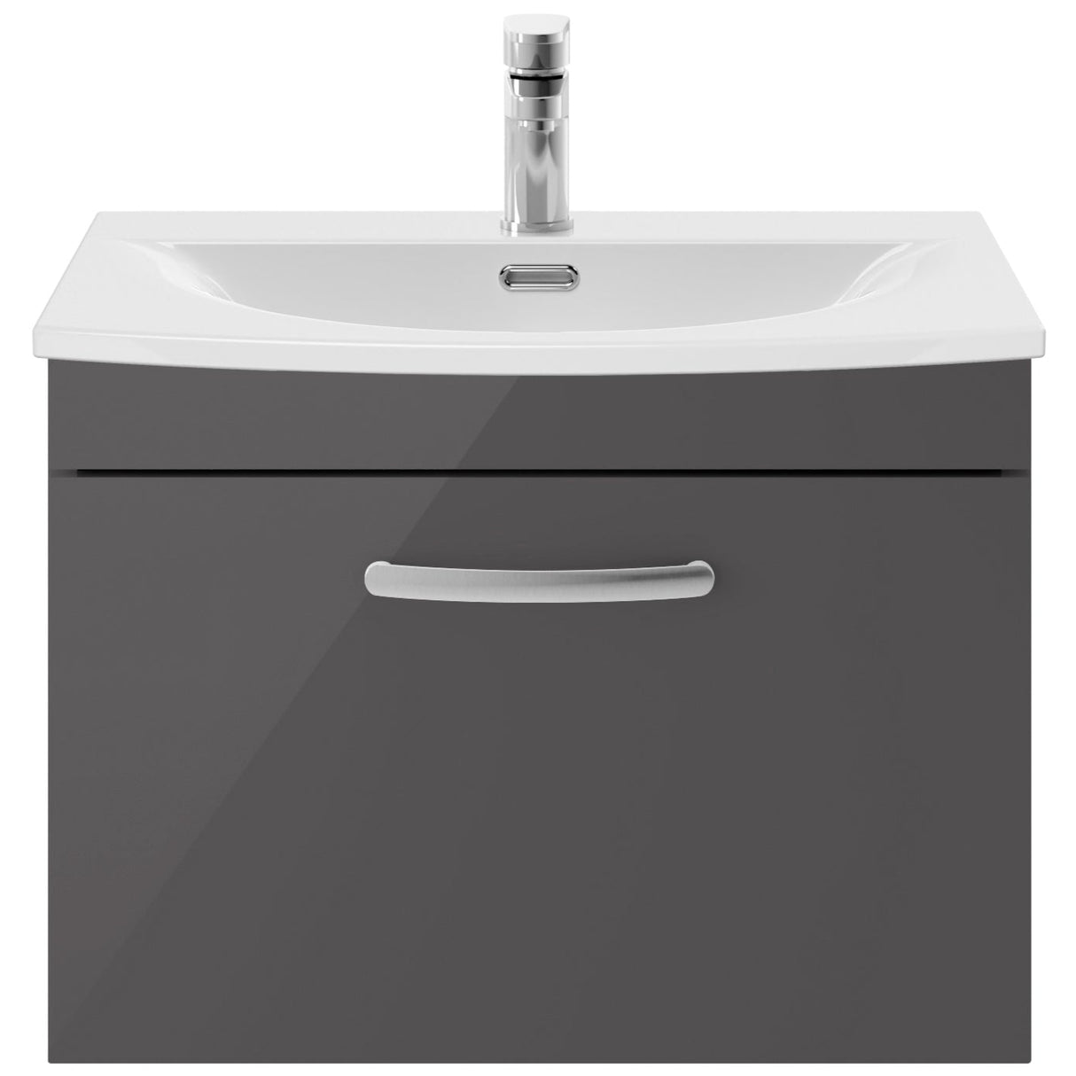 Nuie Athena 600mm Wall Hung 1 Drawer Vanity Unit & Basin Gloss Grey ATH077G