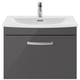 Nuie Athena 600mm Wall Hung 1 Drawer Vanity Unit & Basin Gloss Grey ATH077G