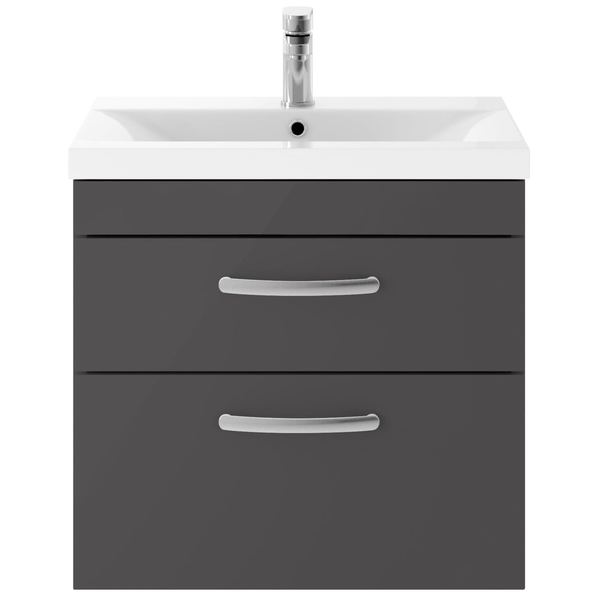 Nuie Athena 600mm Wall Hung 2 Drawer Vanity Unit & Basin Gloss Grey ATH078A
