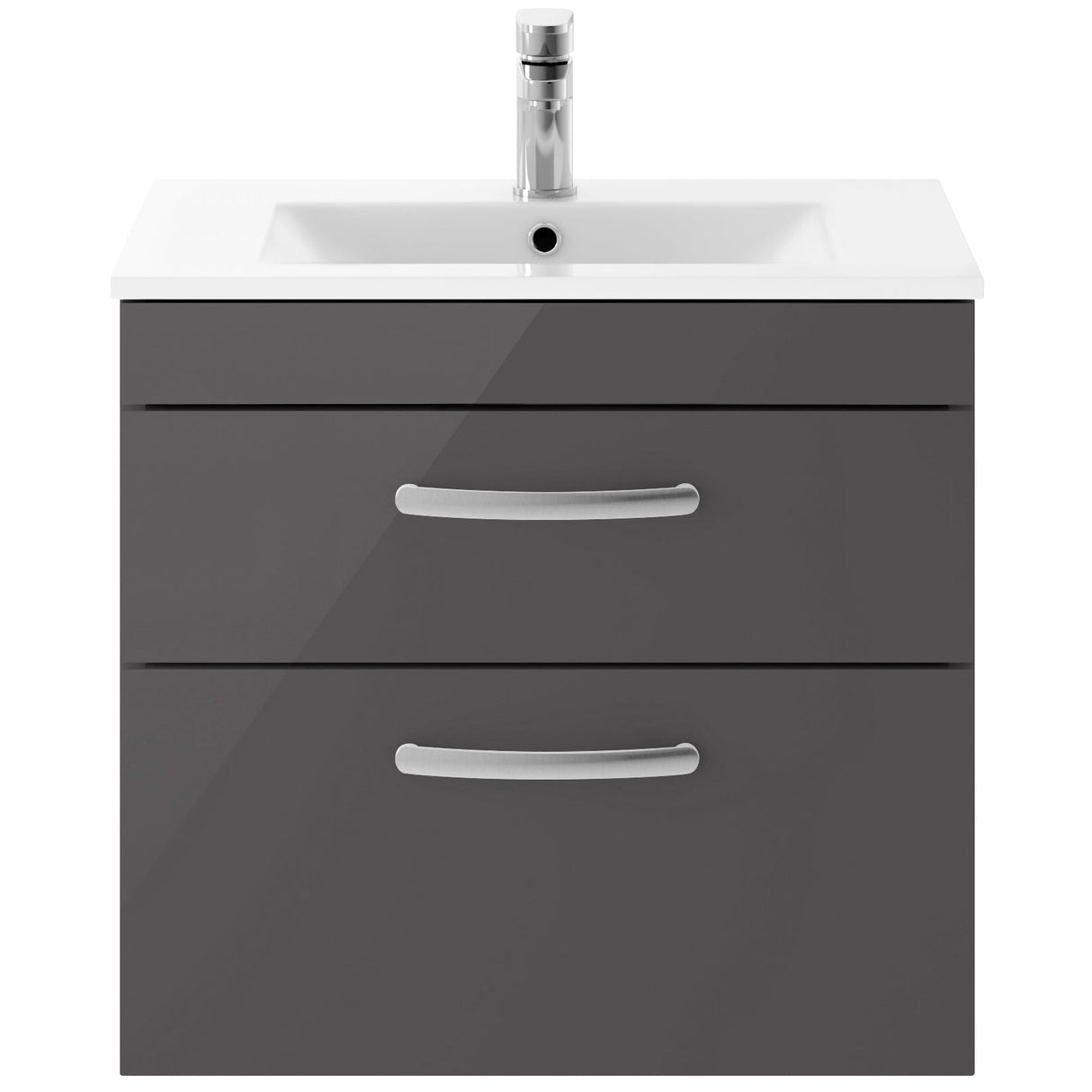 Nuie Athena 600mm Wall Hung 2 Drawer Vanity Unit & Basin Gloss Grey ATH078B