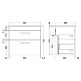 Nuie Athena 600mm Wall Hung 2 Drawer Vanity Unit & Basin Gloss Grey ATH078B LD