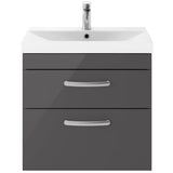 Nuie Athena 600mm Wall Hung 2 Drawer Vanity Unit & Basin Gloss Grey ATH078D