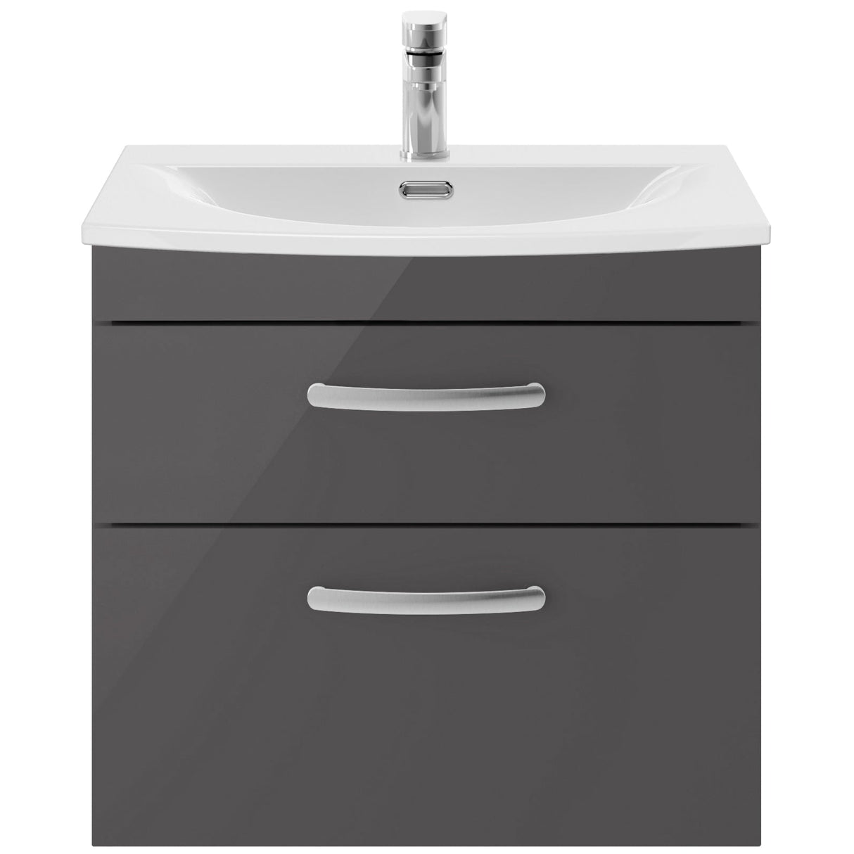 Nuie Athena 600mm Wall Hung 2 Drawer Vanity Unit & Basin Gloss Grey ATH078G