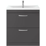 Nuie Athena 800mm Freestanding 2 Drawer Vanity Unit & Basin Gloss Grey ATH079A