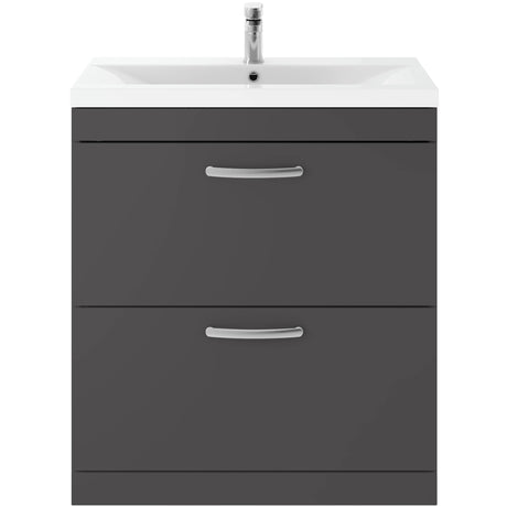 Nuie Athena 800mm Freestanding 2 Drawer Vanity Unit & Basin Gloss Grey ATH079A
