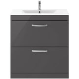 Nuie Athena 800mm Freestanding 2 Drawer Vanity Unit & Basin Gloss Grey ATH079B