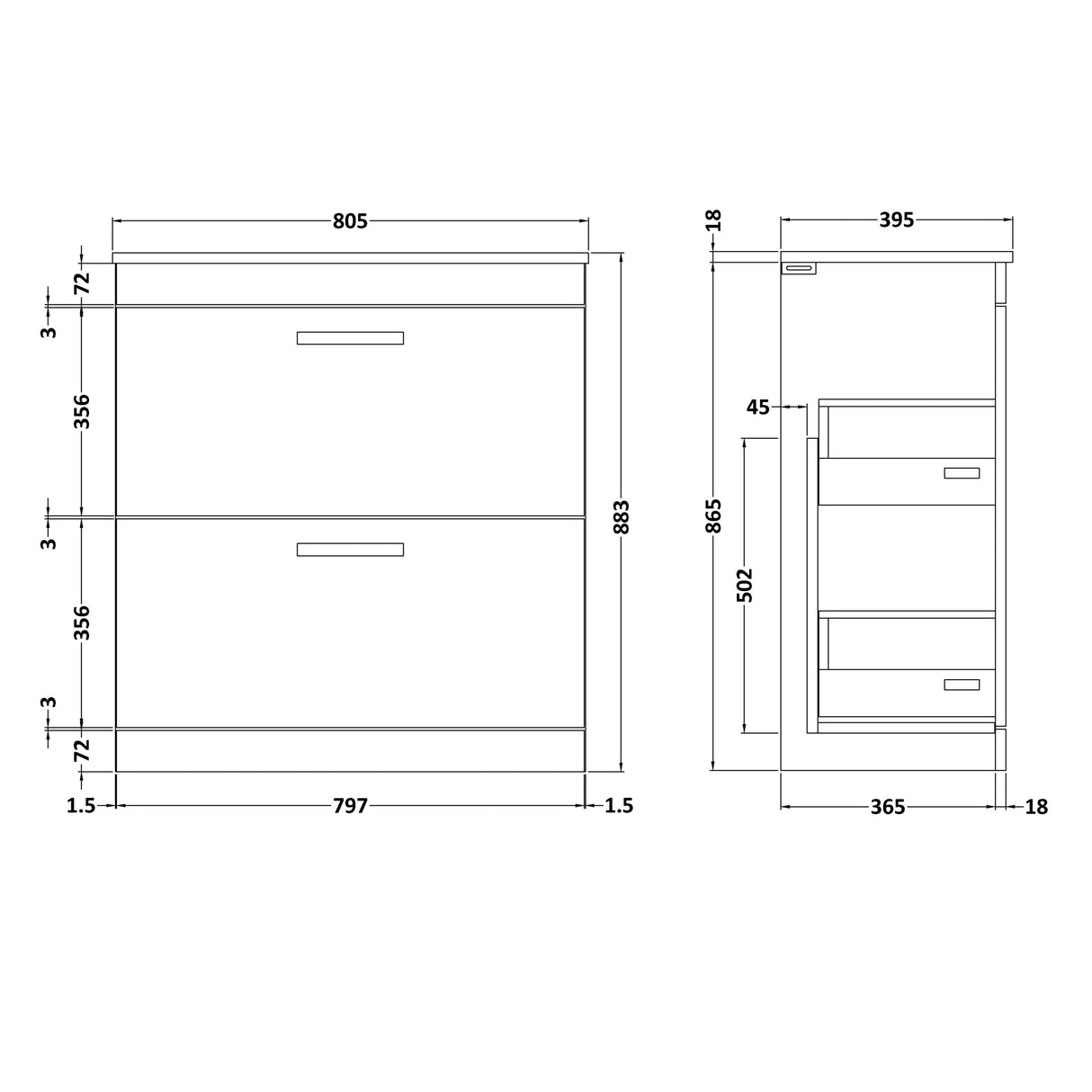 Nuie Athena 800mm Freestanding 2 Drawer Vanity Unit & Basin Gloss Grey ATH079B LD