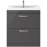 Nuie Athena 800mm Freestanding 2 Drawer Vanity Unit & Basin Gloss Grey ATH079D