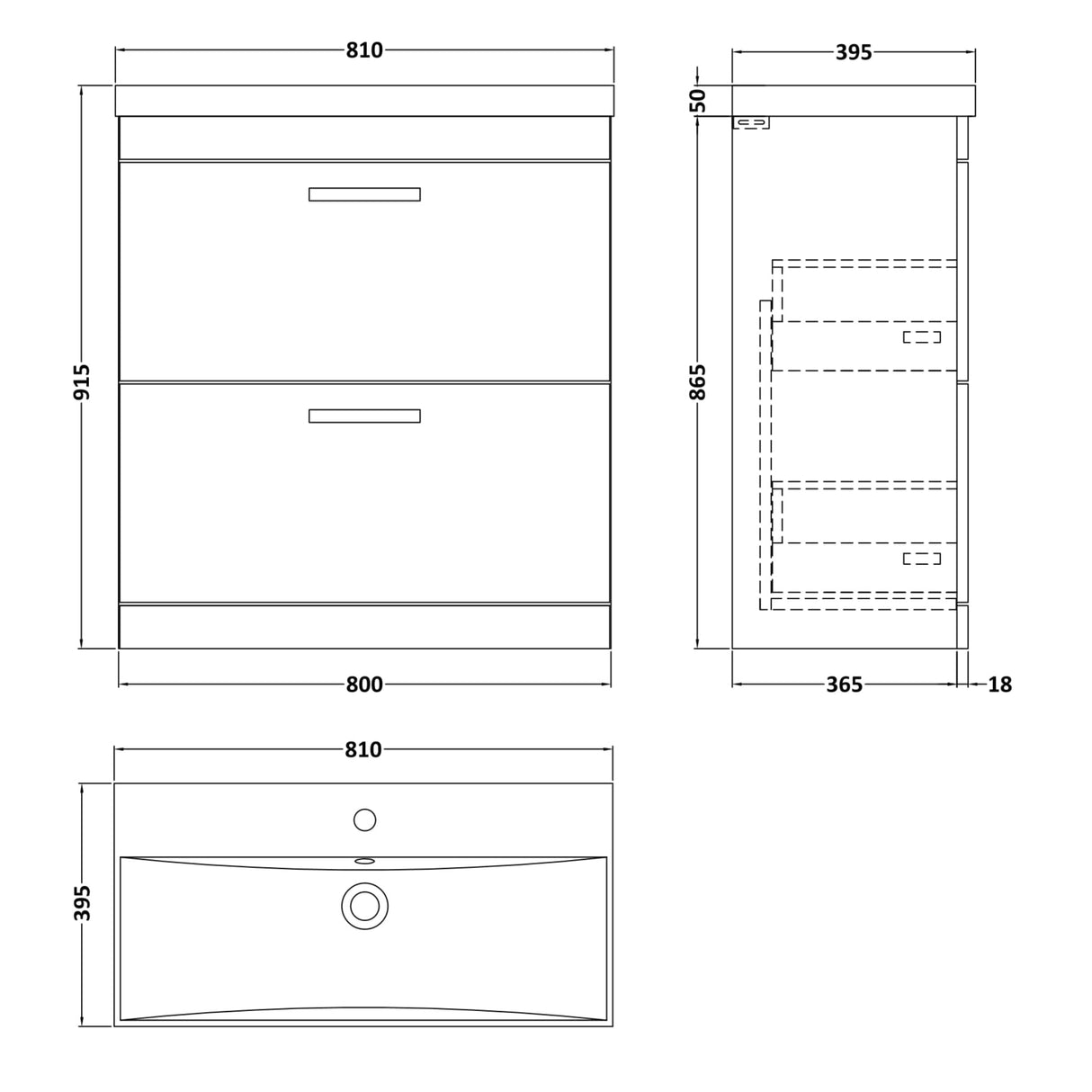 Nuie Athena 800mm Freestanding 2 Drawer Vanity Unit & Basin Gloss Grey ATH079D LD