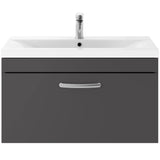 Nuie Athena 800mm Wall Hung 1 Drawer Vanity Unit & Basin Gloss Grey ATH080A