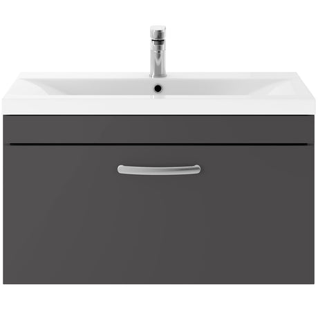 Nuie Athena 800mm Wall Hung 1 Drawer Vanity Unit & Basin Gloss Grey ATH080A