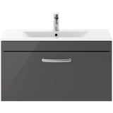 Nuie Athena 800mm Wall Hung 1 Drawer Vanity Unit & Basin Gloss Grey ATH080B