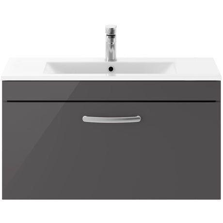 Nuie Athena 800mm Wall Hung 1 Drawer Vanity Unit & Basin Gloss Grey ATH080B