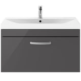Nuie Athena 800mm Wall Hung 1 Drawer Vanity Unit & Basin Gloss Grey ATH080D