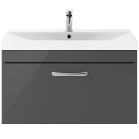 Nuie Athena 800mm Wall Hung 1 Drawer Vanity Unit & Basin Gloss Grey ATH080D