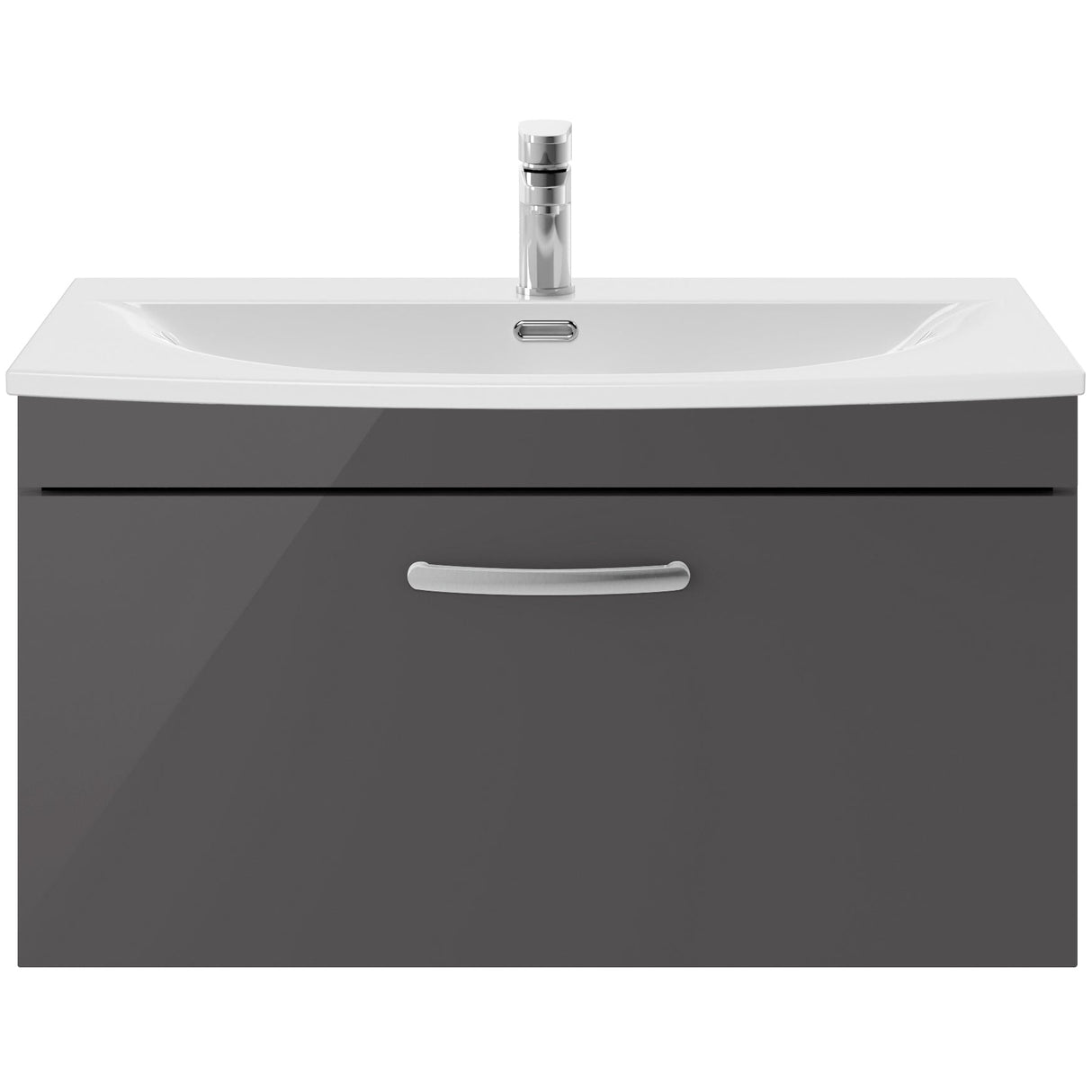 Nuie Athena 800mm Wall Hung 1 Drawer Vanity Unit & Basin Gloss Grey ATH080G