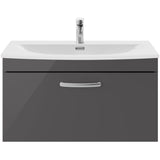 Nuie Athena 800mm Wall Hung 1 Drawer Vanity Unit & Basin Gloss Grey ATH080G