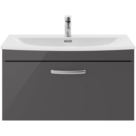 Nuie Athena 800mm Wall Hung 1 Drawer Vanity Unit & Basin Gloss Grey ATH080G