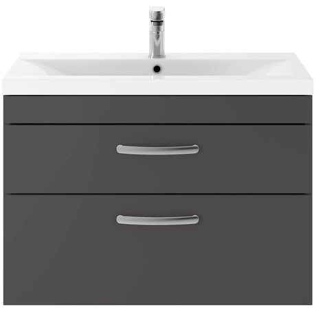 Nuie Athena 800mm Wall Hung 2 Drawer Vanity Unit & Basin Gloss Grey ATH081A