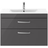 Nuie Athena 800mm Wall Hung 2 Drawer Vanity Unit & Basin Gloss Grey ATH081B