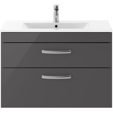 Nuie Athena 800mm Wall Hung 2 Drawer Vanity Unit & Basin Gloss Grey ATH081B