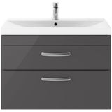 Nuie Athena 800mm Wall Hung 2 Drawer Vanity Unit & Basin Gloss Grey ATH081D