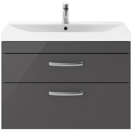 Nuie Athena 800mm Wall Hung 2 Drawer Vanity Unit & Basin Gloss Grey ATH081D