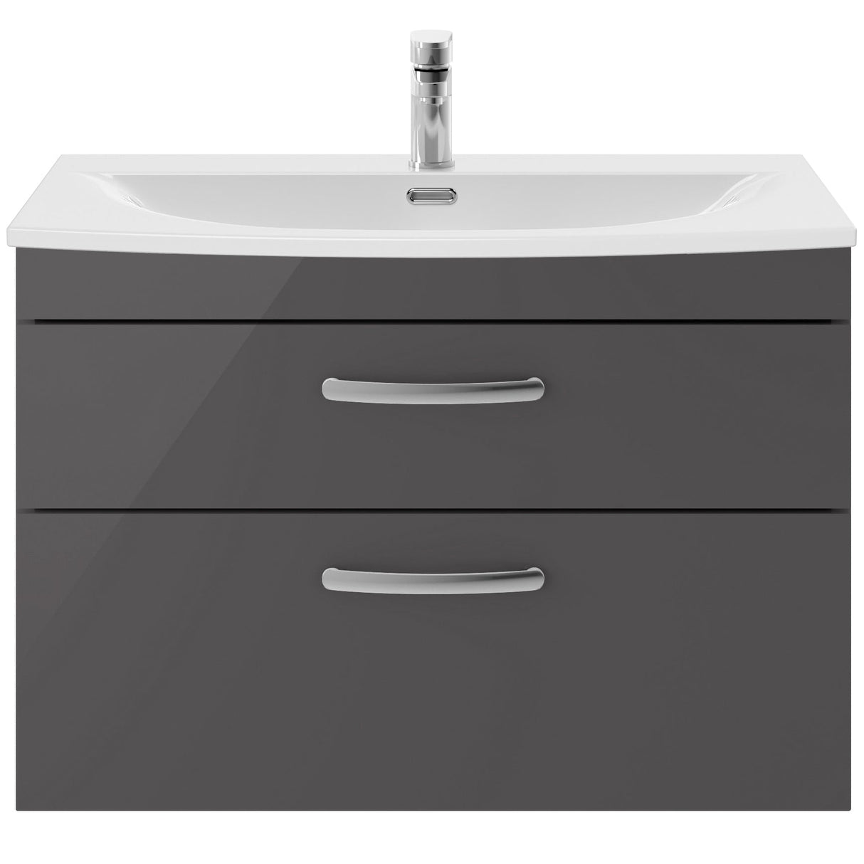 Nuie Athena 800mm Wall Hung 2 Drawer Vanity Unit & Basin Gloss Grey ATH081G