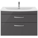 Nuie Athena 800mm Wall Hung 2 Drawer Vanity Unit & Basin Gloss Grey ATH081G