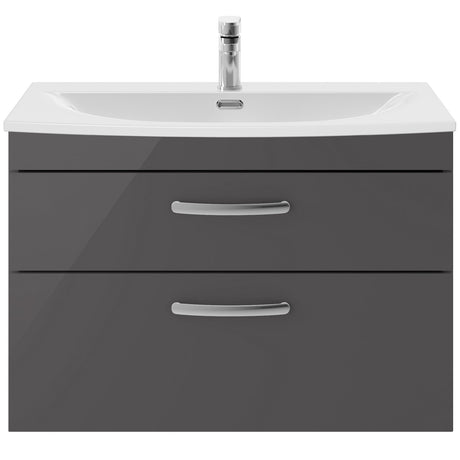 Nuie Athena 800mm Wall Hung 2 Drawer Vanity Unit & Basin Gloss Grey ATH081G