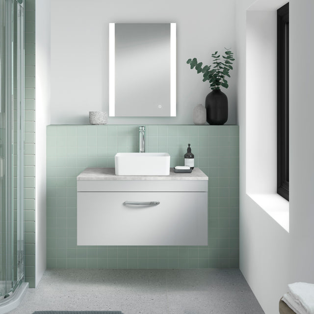 Nuie Castor Ambient Lit LED Touch Sensor Bathroom Mirror H700 x W500mm Silver LQ601 LS