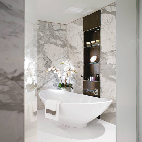 BC Designs Kurv Cian Solid Surface Freestanding Bath L1890 x W900mm Polished White BAB005 LS2