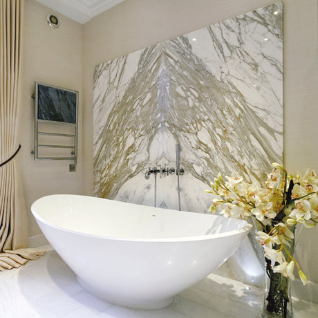 BC Designs Kurv Cian Solid Surface Freestanding Bath L1890 x W900mm Polished White BAB005 LS1