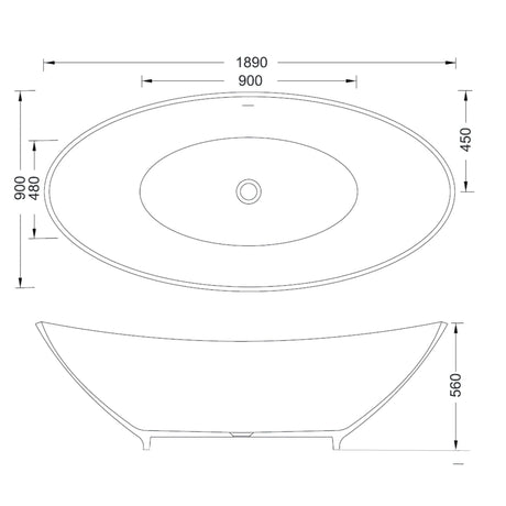 BC Designs Kurv Cian Solid Surface Freestanding Bath L1890 x W900mm Mushroom BAB005M LD