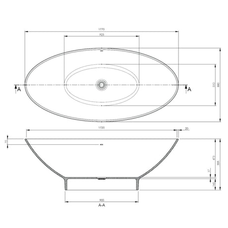 BC Designs Tasse Cian Solid Surface Freestanding Bath L1770 x W880mm Matt White BAB010MW LD
