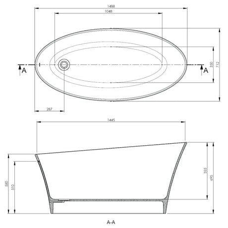BC Designs Delicata Cian Solid Surface Freestanding Slipper Bath L1520 x W715mm Polished White BAB020 LD