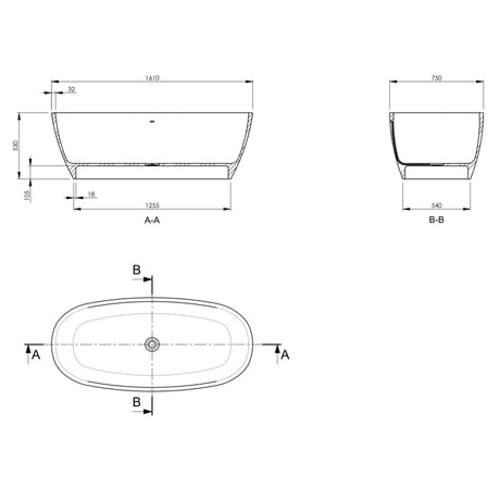 BC Designs Vive Cian Solid Surface Freestanding Bath L1610 x W750mm Matt White BAB063 LD