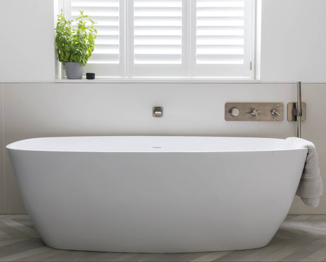 BC Designs Vive Cian Solid Surface Freestanding Bath L1610 x W750mm Matt White BAB063 LS