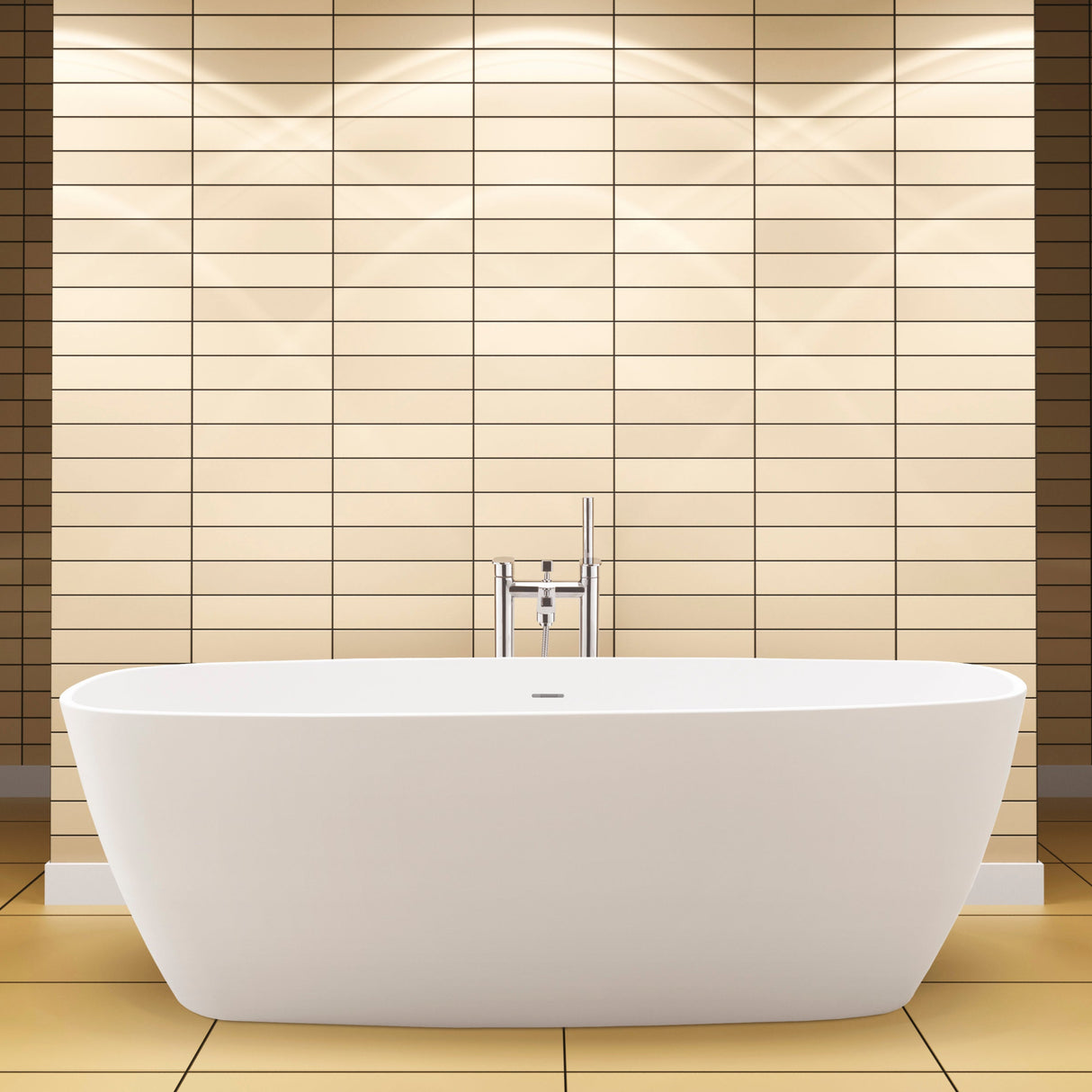 BC Designs Vive Cian Solid Surface Freestanding Bath L1610 x W750mm Polished White BAB064 LS2