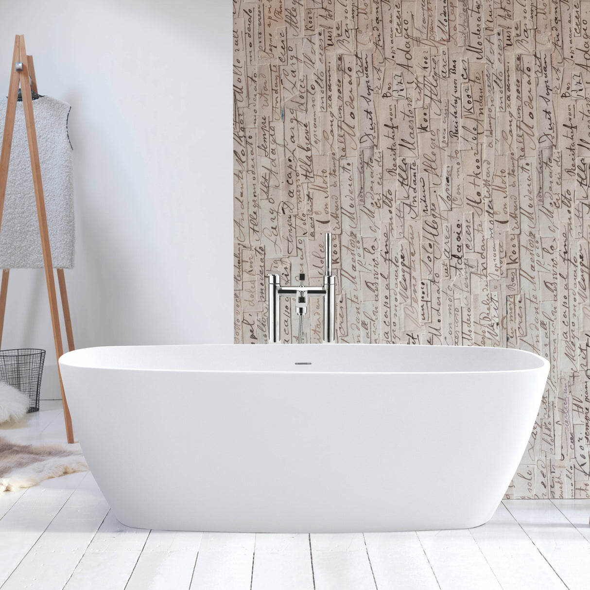 BC Designs Vive Cian Solid Surface Freestanding Bath L1610 x W750mm Polished White BAB064 LS1