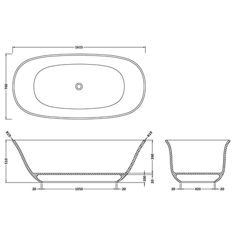 BC Designs Omnia Cian Solid Surface Freestanding Bath L1615 x W760mm Industrial Grey BAB078IG LD