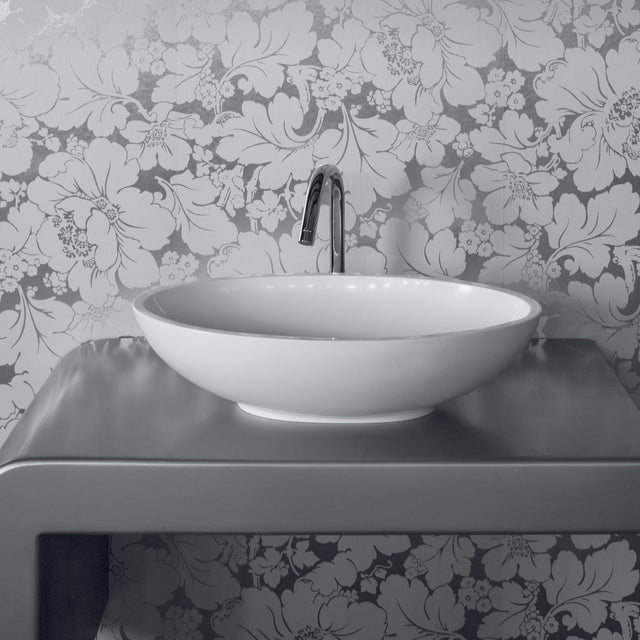 BC Designs Gio Cian Solid Surface Countertop Basin L575 x W345mm Polished White BAB110 LS1
