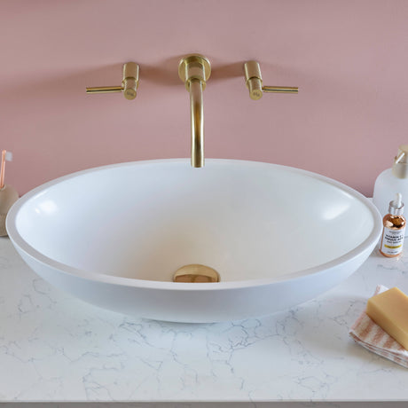 BC Designs Gio Cian Solid Surface Countertop Basin L575 x W345mm Polished White BAB110 LS3