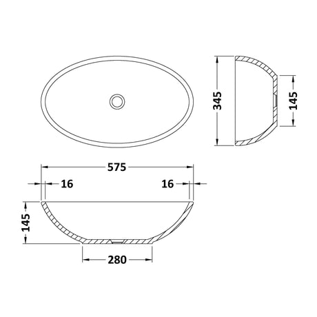 BC Designs Gio Cian Solid Surface Countertop Basin L575 x W345mm Matt White BAB110MW LD