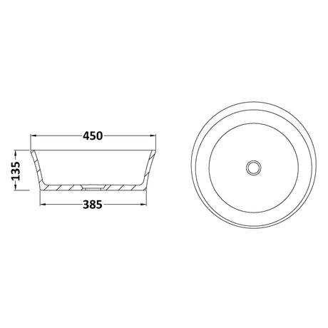 BC Designs Delicata Round Cian Solid Surface Countertop Basin L450 x W450mm Polished White BAB120 LD