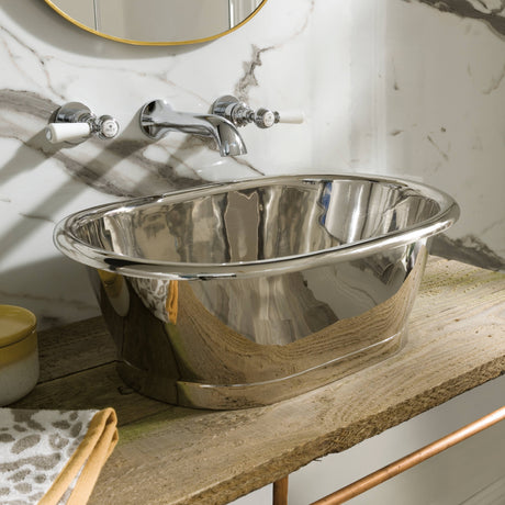 BC Designs Nickel Roll Top Basin L530 x W345mm Nickel BAC060 LS1