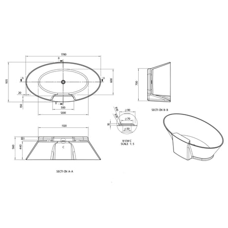 BC Designs Chalice Major Acrymite Acrylic Freestanding Bath L1780 x W935mm Gloss White BAS015 LD