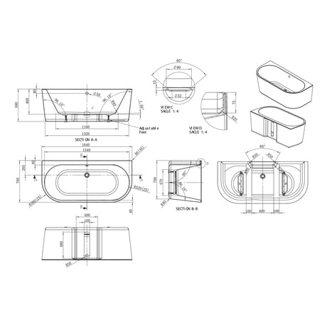 BC Designs Ancora Round Acrymite Acrylic Back To Wall Freestanding Bath L1640 x W760mm Gloss White BAS055 LD