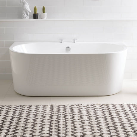 BC Designs Ancora Round Acrymite Acrylic Back To Wall Freestanding Bath L1640 x W760mm Gloss White BAS055 LS1